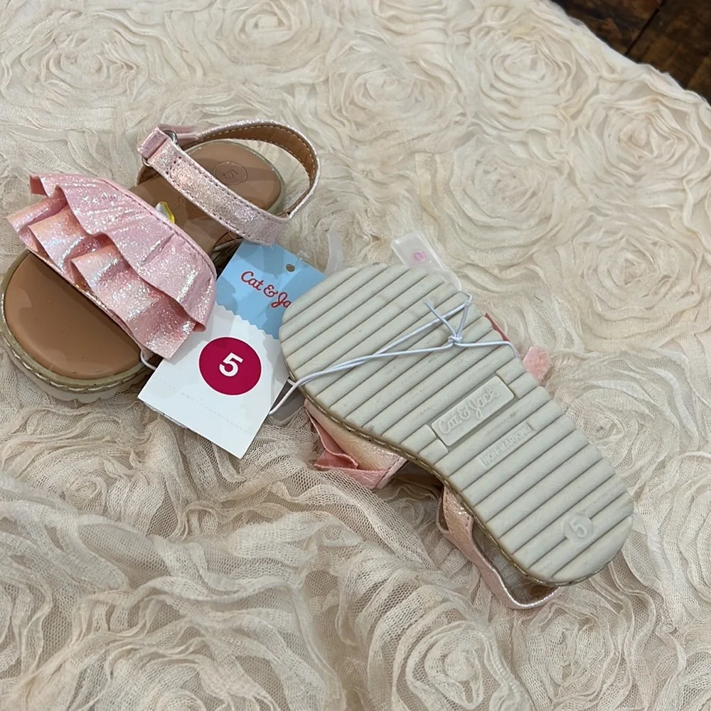 Cat & Jack Pink Shimmer Ruffle Sandals infant size 5